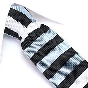 ニットタイ ネクタイ ナロータイ メンズ 紳士用 ボーダー ブルー [M便 1/5]