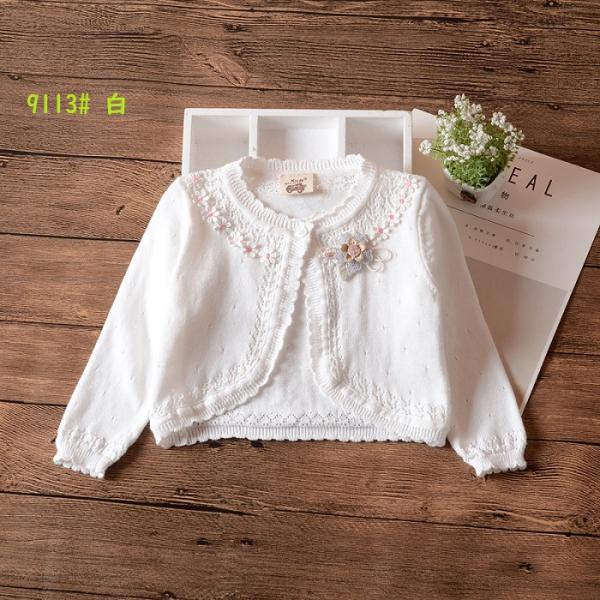 カーディガン 子供 子供服 送料無料 ニット刺繍 ボレロ 白　キッズボレロ・子供ボレロ・子ども・ 結...