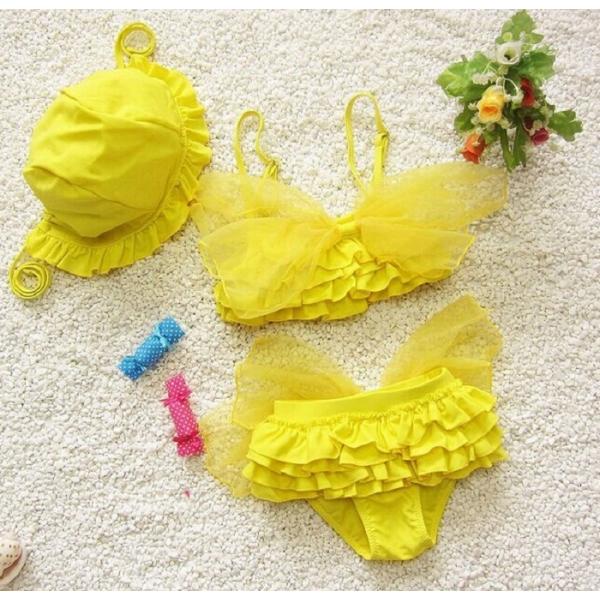 子供 水着　送料無料  ベビー　キッズ  ジュニア　女の子  ガールズ  キャップ付き 3点セット ...