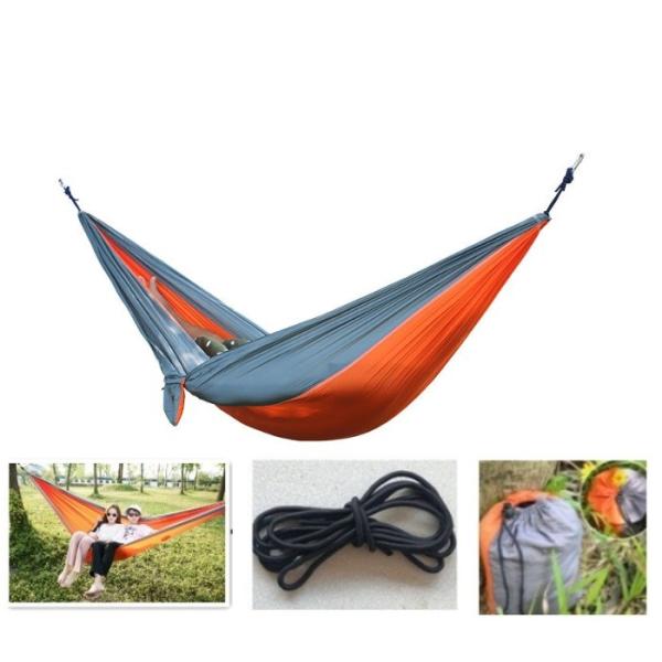 ハンモック パラシュートハンモック ダブルハンモック 2人用 軽量 幅広 ロープ カラビナ 収納袋付...