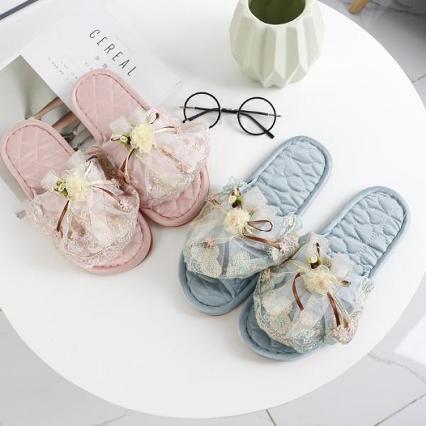 ルームシューズ  スリッパ スリッパ  レディース 室内履き 上履き 婦人 四季  刺繍 レース リ...