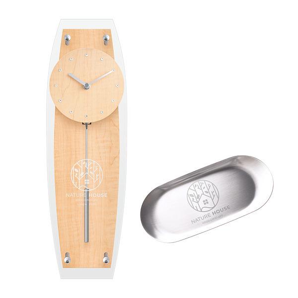 名入れ どっちもロゴ入り キャッシュトレイ＆振り子時計セット ナチュラル誕生日 結婚祝い 記念日 ギ...