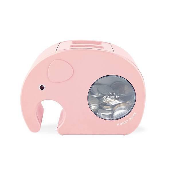 名入れ メッセージが入る エレファントマネーバンク ピンク  夢や目標を入れて贈れるかわいいぞうさん...