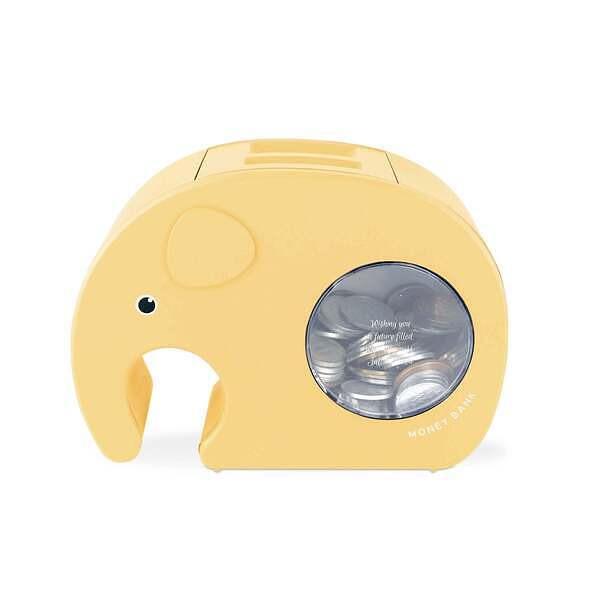 名入れ メッセージが入る エレファントマネーバンク イエロー  夢や目標を入れて贈れるかわいいぞうさ...