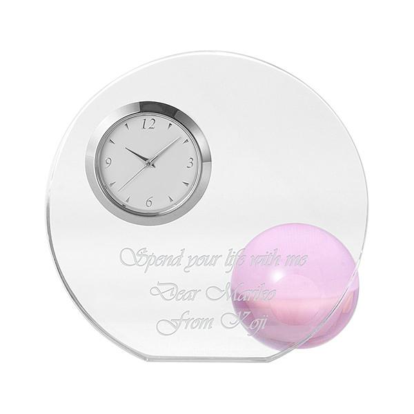 メッセージが入るクリスタル時計 ラウンド＆ボールクロック ピンク 母の日のプレゼントに誕生日 結婚祝...
