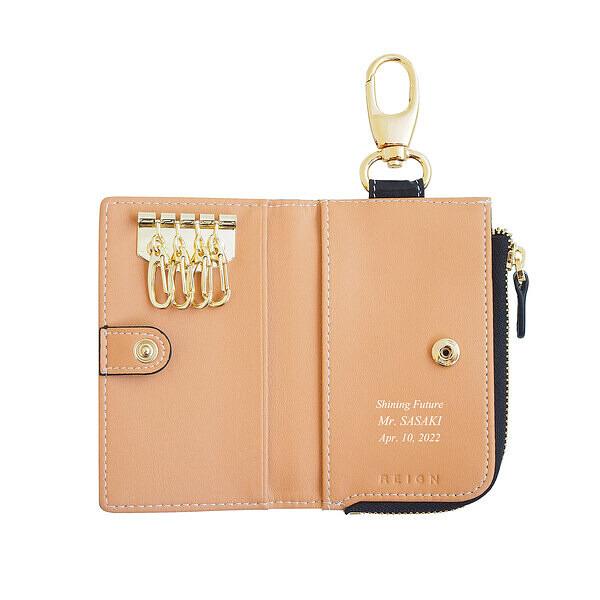 名入れ プレゼント用 レザーマルチキーケース ブラック 本革キーケース本体に名前はもちろん好きなメッ...