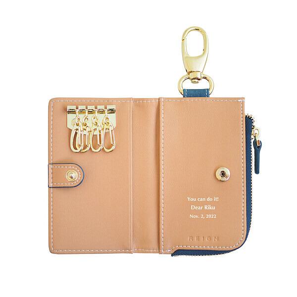 名入れ 名入れだけじゃない好きなメッセージが入るレザーマルチキーケース ネイビー 世界にひとつのキー...