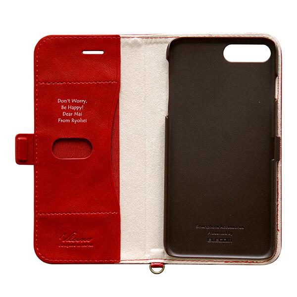 名入れ iPhone 8 Plus / 7 Plus ソフトレザーカバー サイドフラップ レッド 名...