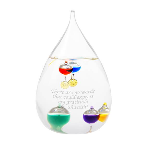 おしゃれな温度計 ガリレオ温度計 ドロップ L 名入れができる、涼しげな水のしずくのような可愛らしい...