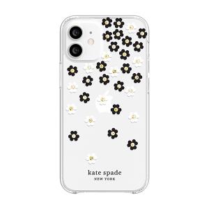 【アウトレット】kate spade ケイトスペード iPhone12mini Scattered Flowers Black White ケース 透明 クリア 花  ブランド おしゃれ 可愛い ホワイト ブラック