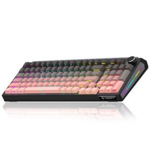 ゲーミングキーボード 97キー テンキー付き トライモード BT/2.4GHz/USB-C RGBバックライト 8000mAh ワイヤレス メカニカルキーボード JK980 ブラック×ピンク