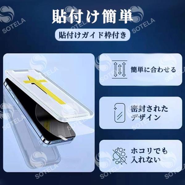 ガラスフィルム 覗見防止 保護ガラス 高品質 ガイド枠付き 硬度9H iPhone11 12 13P...