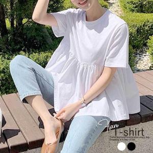 フリルカットソー 半袖 tシャツ ギャザー ラウンドネック コットン100％ レディース
