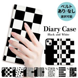 iphoneケース 手帳型 iPhone15 iphone13 ケース iphone14 se スマホショルダー 白黒 黒 チェック シンプル おしゃれ｜smartphonecase-y