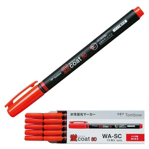トンボ鉛筆 蛍光ペン 蛍コート80 赤 (強いペン先! ポリマーコート芯) シングルタイプ 10本 ...