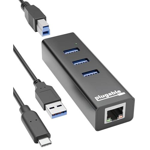 Plugable USB 3.0 ハブ バスパワー 3ポート 有線 LANイーサネット USB-C ...