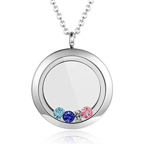everlead Living Memory Floatingラウンドロケットペンダントネックレス3...