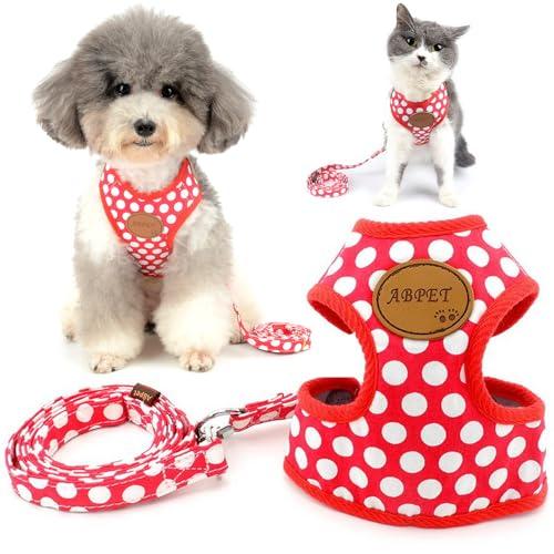 ZUNEA 犬用 ハーネス リード セット 小型犬用 おしゃれ 可愛い ドット柄 ソフトメッシュ 胴...