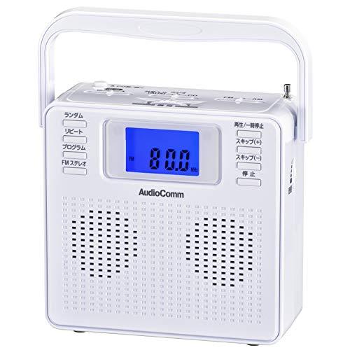 オーム電機 ポータブルCDプレーヤー ステレオCDラジオ ワイドFM ホワイト AudioComm ...