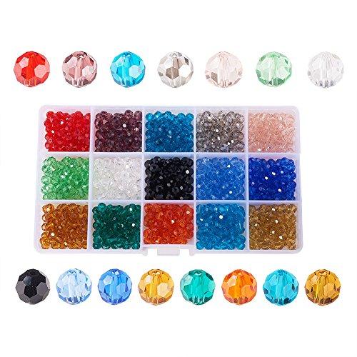 PH PandaHall 約750個/箱 6mm 15色 ガラスビーズ そろばん 多面的 カット オ...