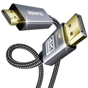 BENFEI 4K DisplayPort - HDMI 1.8m ケーブル [アルミニウム シェル、ナイロン編組]、単方向 DP 1.2 コン