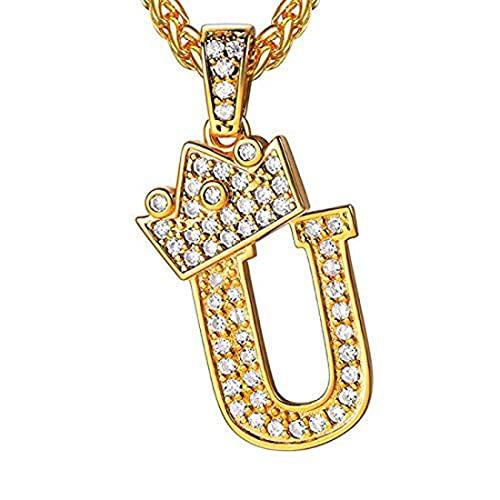 [Rockyu] イニシャルネックレス ゴールド 18金 ジルコニア メンズ U字ペンダントトップ ...