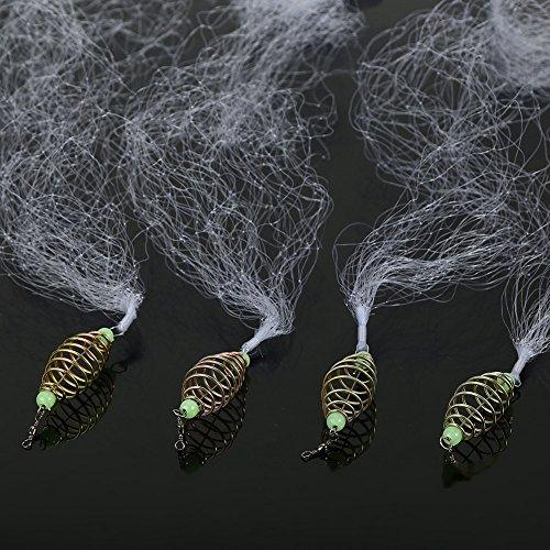 Alomejor 4本/セット カニ網 投げ網 魚捕り用 浅瀬釣り 発光ビーズ付き 釣りネット 7/...