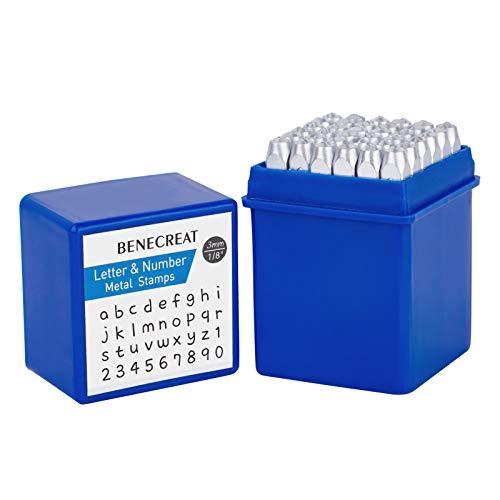 BENECREAT 36本はアルファベット小文字と数字刻印セット 丸い書体 艶消し表面 ポンチ 3m...