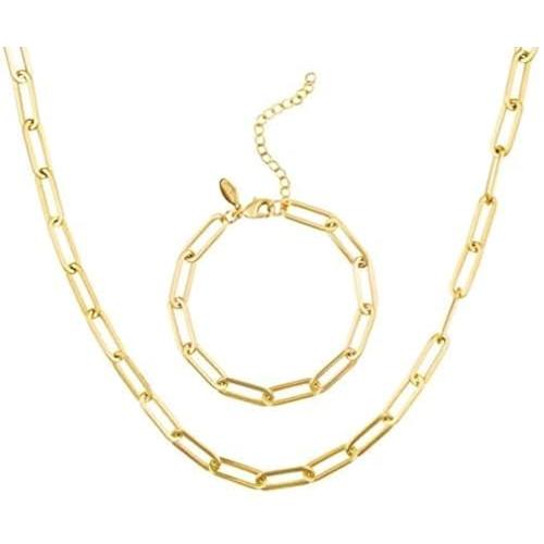 ペーパークリップチェーンネックレス レディース ペーパークリップブレスレットセット ゴールドチェーン...