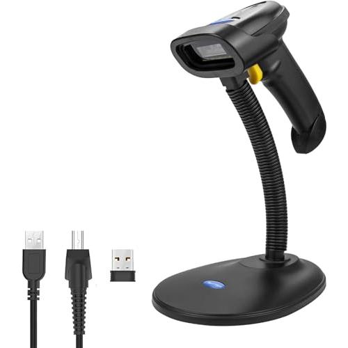 NETUMワイヤレス2次元QRバーコードスキャナー（スタンド付き）、Bluetoothおよび2.4G...
