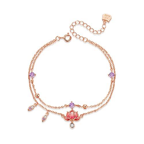 アンクレット レディース つけっぱなし ピンクゴールド 蓮華アンクレット 紅色 二連チェーン 紫ジル...