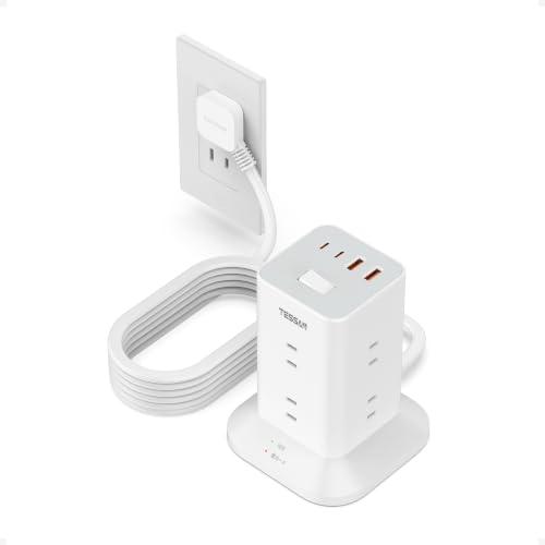 TESSAN 電源タップ タワー型 延長コード 3m 薄型プラグ 8個AC コンセント USBポート...