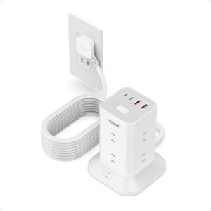 TESSAN 電源タップ タワー型 延長コード 5m 薄型プラグ 8個AC コンセント USBポート4個(Type-A/C) PD20W