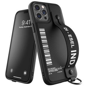 DIESEL iPhone 12 Pro Max 6.7インチ ケース スマホスタンド ハンドストラップ FW20 （ディーゼル iPhone12pro Max, ブラック）