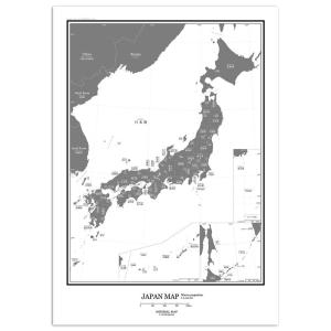 ミニマルマップ 日本地図 シンプル で おしゃれ な インテリア 学習 マップ (A2 フレームなし, グレー)｜smaruko2