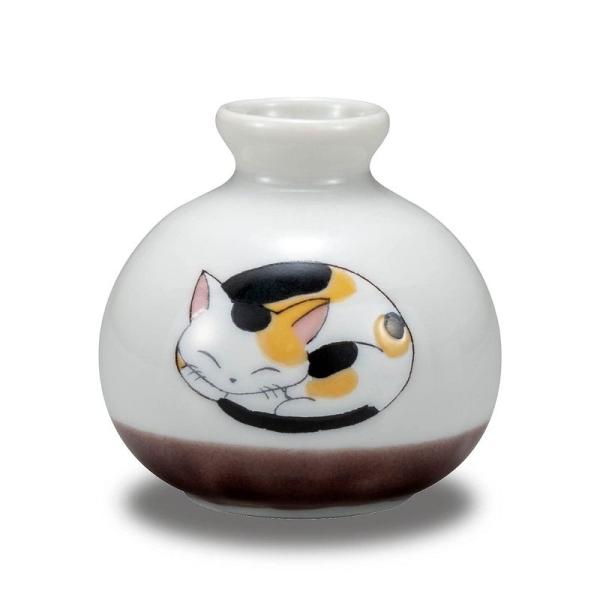 一輪挿し 花瓶 おしゃれ 陶器 九谷焼 眠り猫 みけ 小さい 花器 置物 ブランド 日本製