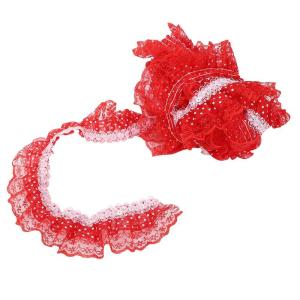 5ヤードメッシュレースリボン、45mm印刷ドットプリーツトリムメッシュレースリボン縫製スパンコール刺繍DIYクラフト (赤)｜smaruko