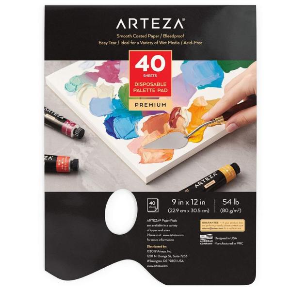 Arteza 使い捨てパレットペーパーパッド 9x12インチ ホワイトシート 54ポンド 糊綴じ に...