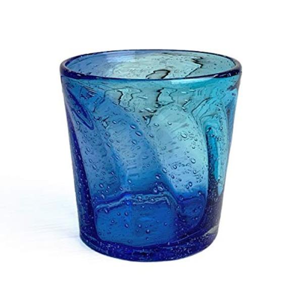 くば笠屋 琉球ガラス 琉球グラス ロックグラス 沖縄土産 美ら海ロックグラス ライトブルー×ブルー ...