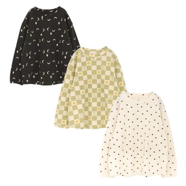 ヘビロテしたくなる総柄長袖ストレッチTシャツ p.premier 子供服 長袖 ロンT 薄手 おしゃ...