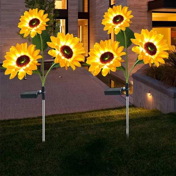 LEDソーラーシミュレーションひまわりライト 庭 芝生 景観ランプ 家の装飾 花 1 3ヘッド 