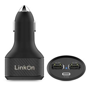 LinkOn 84W USB-C車用充電器 60W PD3.0および18W QC3.0 PPSポート マックブック サムスン 炭素84W