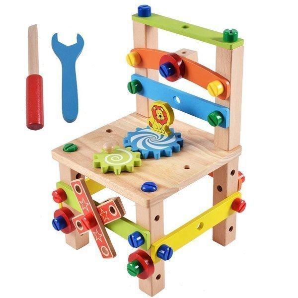 知育玩具 子供用 木製 ギフト 積み木 キッズ 変形 幼児 ブロック プレゼント 椅子工作 おもちゃ...