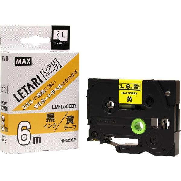 MAX マックス LM-L506BY 黄/黒文字 ビーポップミニ用テープカセット 6mm幅 LX90...