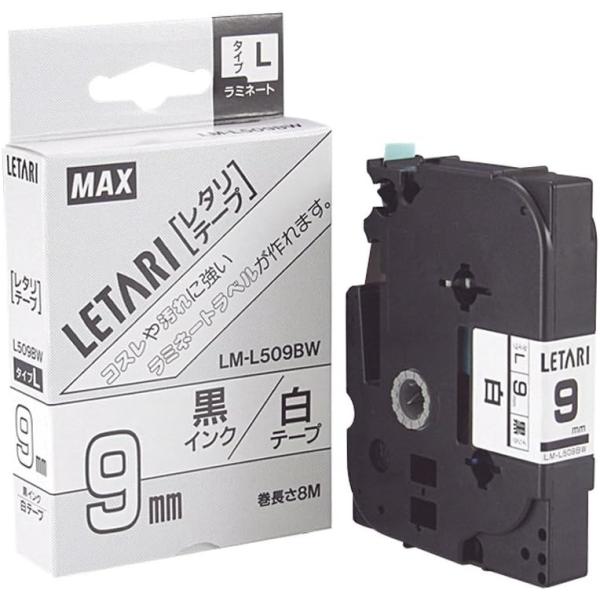 MAX マックス LM-L509BW 白/黒文字 ビーポップミニ用テープカセット 9mm幅 LX90...