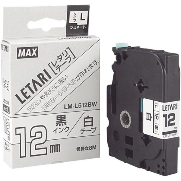 MAX マックス LM-L512BW 白/黒文字 ビーポップミニ用テープカセット 12mm幅 LX9...