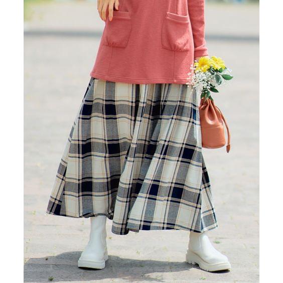 スカート 大きいサイズ 素材感あふれるチェック柄ロングスカート