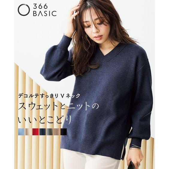 大きいサイズ レディース トップス スウェットライクVネックニット 秋服 体型カバー カジュアル き...