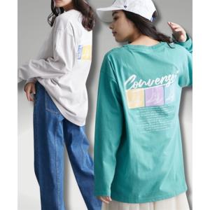 トップス 大きいサイズ　綿１００％ビッグシルエットプリントチュニックTシャツ（コンバース）