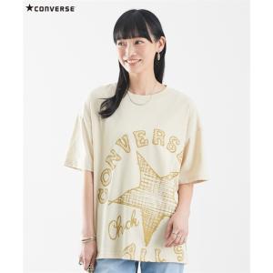 トップス 大きいサイズ　プリント５分袖ビッグロング丈Tシャツ（コンバース）｜SMILELAND Yahoo!店